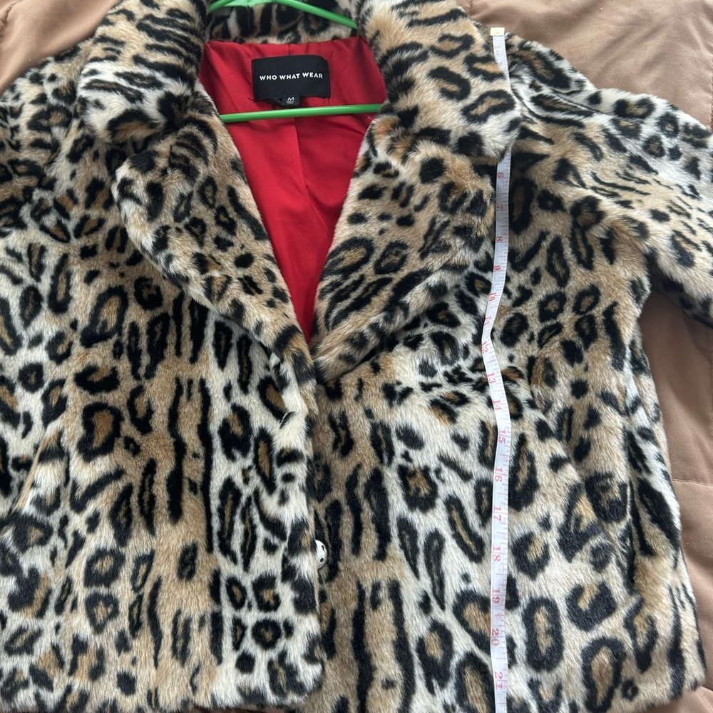 Who What Wear Women's Faux Leopard Print Fur Coat - Size M - Picture 9 of 9
